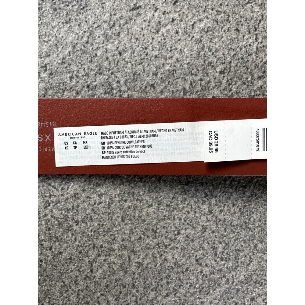 NWT American Eagle AE Cow Leather Belt in Cognac w/ Brass Buckle 34
